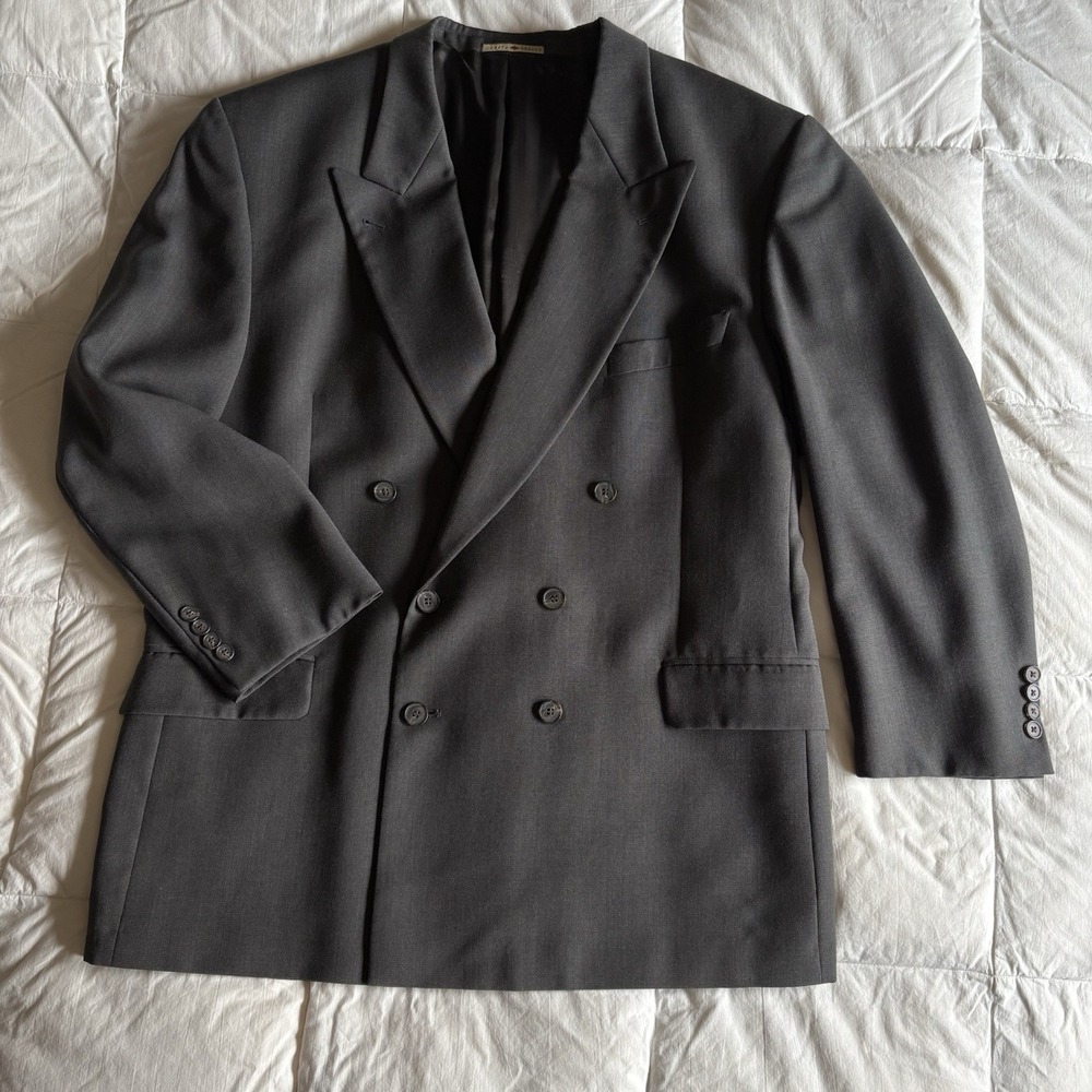 Vtg 90s Y2K Joseph Abboud Nordstrom Double Breasted Peak Blazer Men 44R Gray Mob